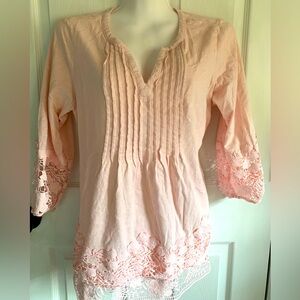 Charter Club Women's Pink Top Lace Cotton Short Sleeve Lightweight Romantic 0X